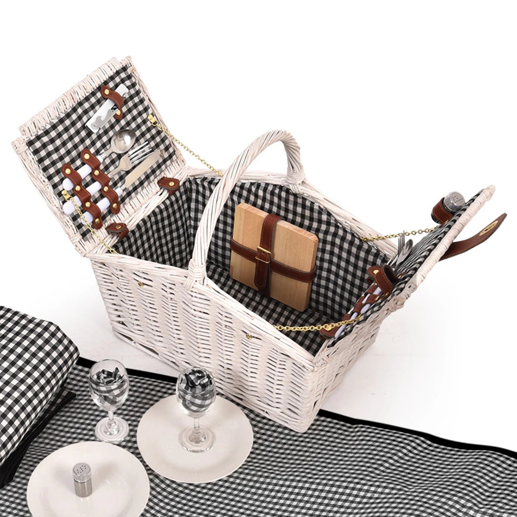 Deluxe Outdoor Travel Willow Picnic Basket Set - 2 Person