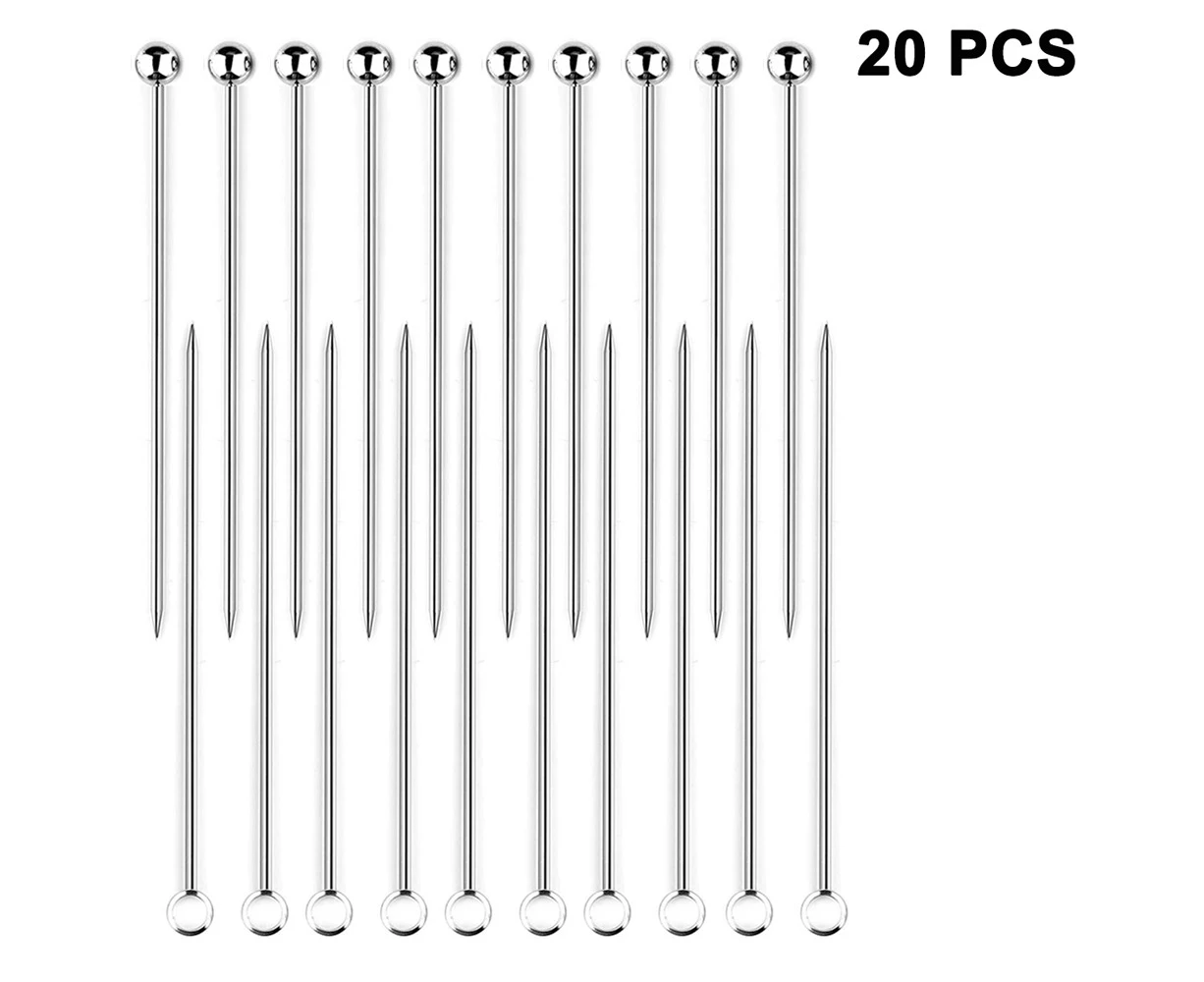 20 Pieces of Stainless Steel Cocktail Skewers Cocktail Sticks Reusable Fruit Sticks Fruit Dessert Fork for Finger Food, Antipasti, Cocktails, Small Snacks