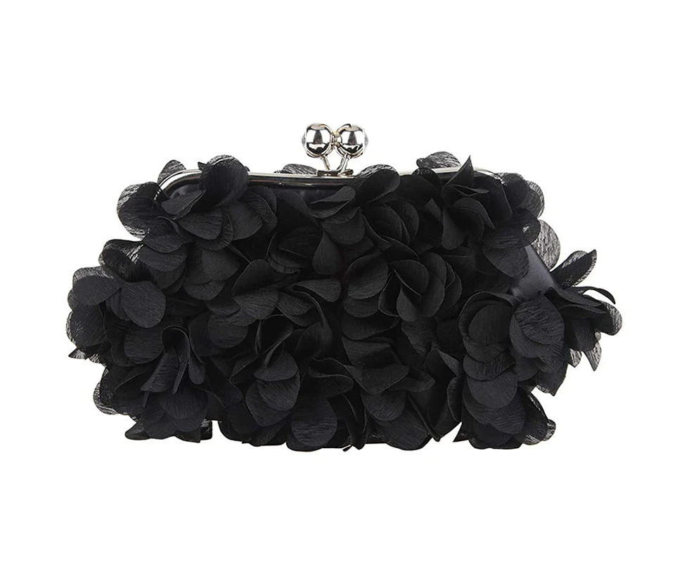 Nevenka Clutch Evening Bags Floral Appliques Crossbody Bag For Women-Black