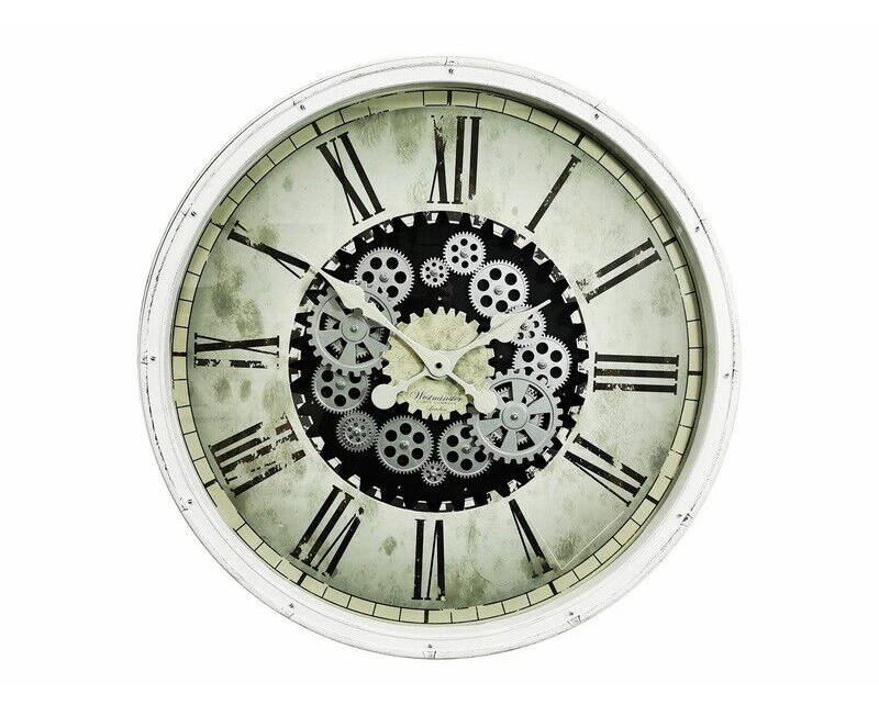 76cm White Clock With Moving COGS Home Wall Decor Decorative