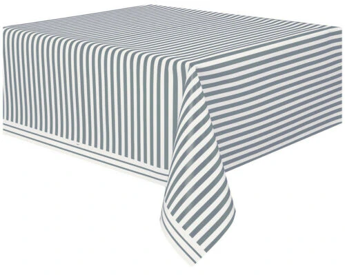 Baby Shower Birthday Party Silver Striped Plastic Table Cover Tablecloth 21st 50th