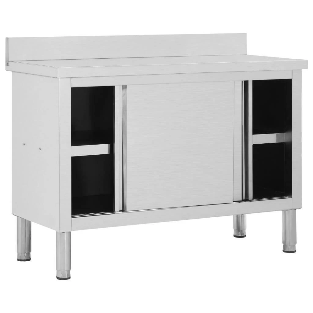 Kitchen Bench Work Table Storage Cabinet with Sliding Doors Stainless Steel