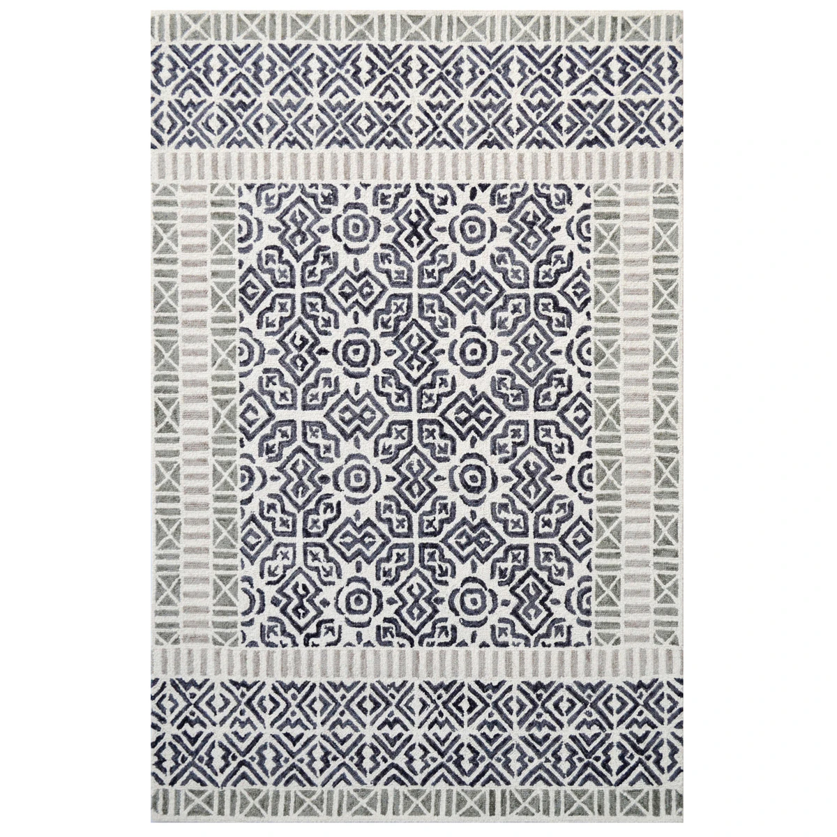 Handmade Georgia Wool Rug-6292-Ivory Charcoal - Charcoal