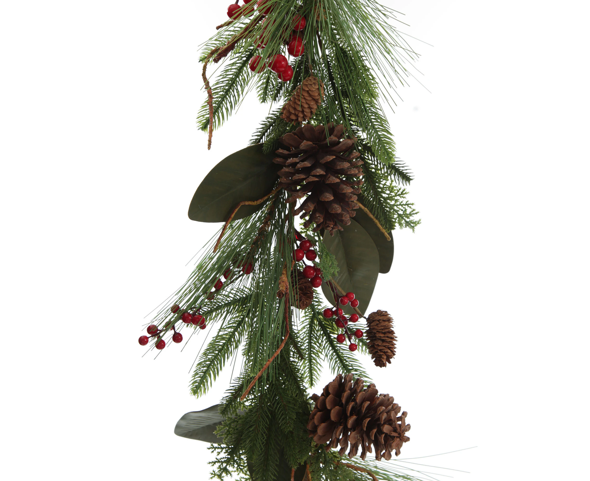 Pinecone and Red Berry Mixed Leaf Christmas Garland