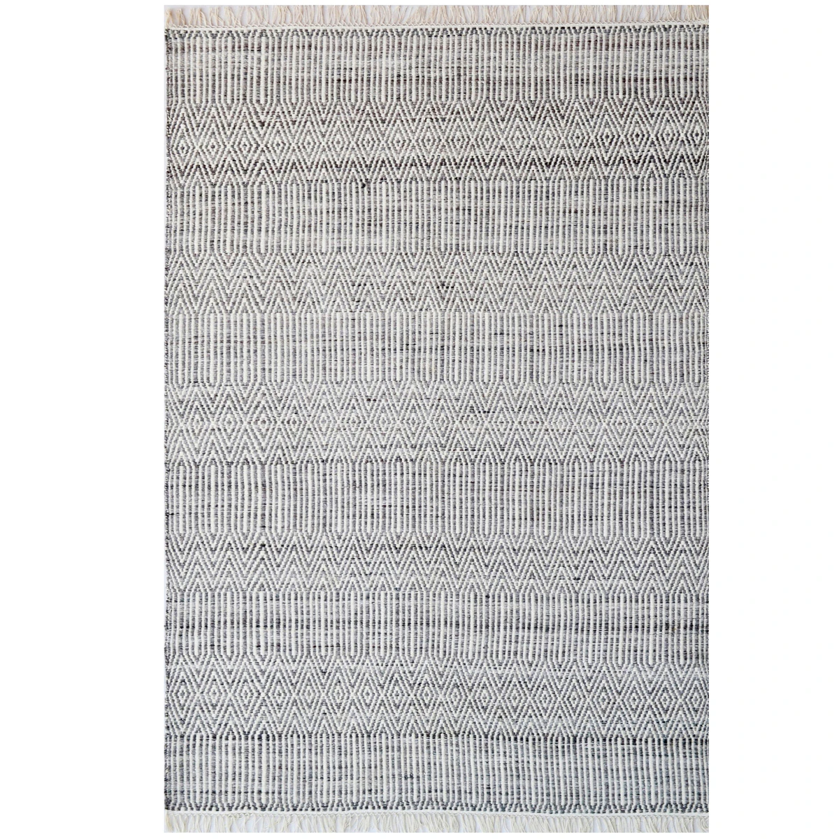 Modern Handwoven Mizo Rug-6328-Ivory Charcoal - Charcoal