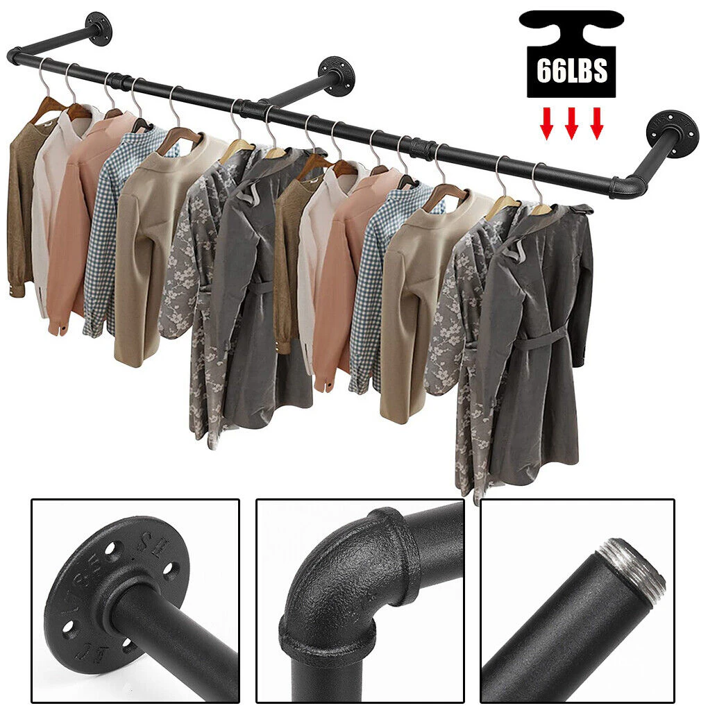 Strong Cast Iron Industrial Pipe Clothes Rack Garment Bar Hanging Rod Adjustable