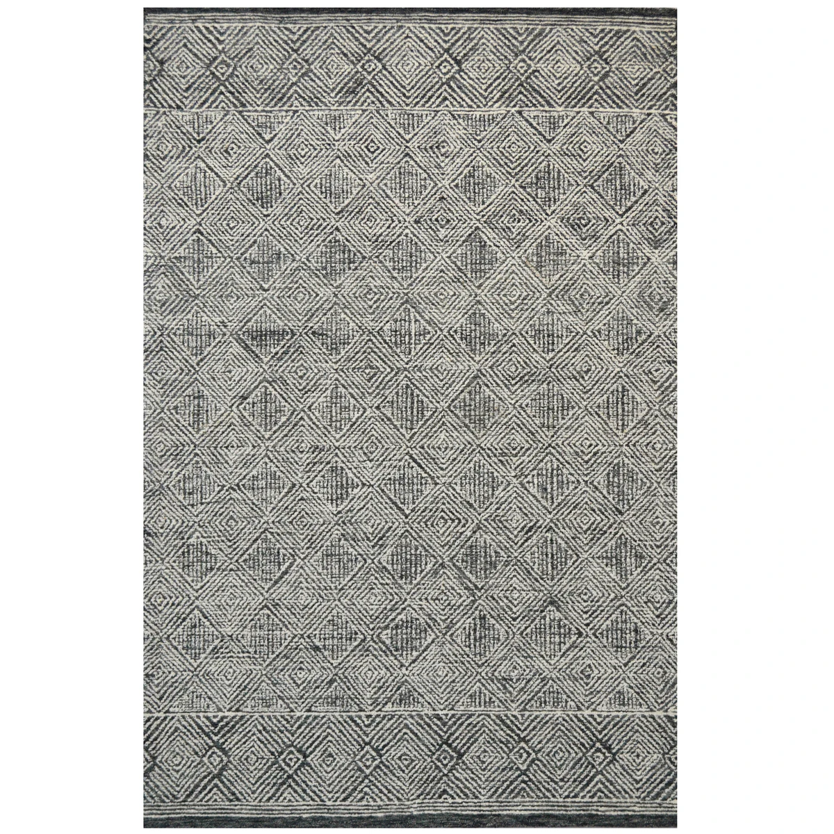 Handmade Roza Wool Rug-6285-Charcoal - Charcoal