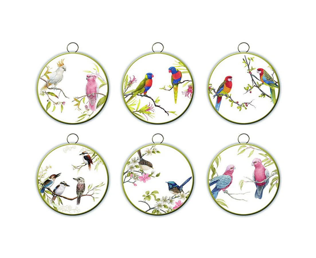 Set of 6 Australian Birds Metal Hanging Coasters