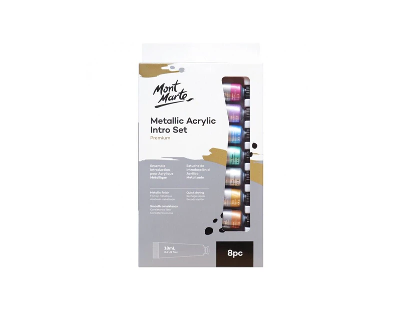 Metallic Acrylic Paint Intro Set 8 x 18ml Mont Marte Craft Art Supply Artist