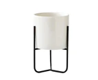 Ceramic Trinity Pot On Metal Plant Stand Nordic Home Decor - Black