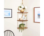 Hanging Corner Shelf 3 Tier Rustic Wood Floating Organiser Displays Storage Rack