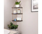 Hanging Corner Shelf 3 Tier Rustic Wood Floating Organiser Displays Storage Rack