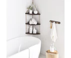 Hanging Corner Shelf 3 Tier Rustic Wood Floating Organiser Displays Storage Rack