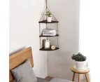 Hanging Corner Shelf 3 Tier Rustic Wood Floating Organiser Displays Storage Rack