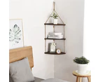 Hanging Corner Shelf 3 Tier Rustic Wood Floating Organiser Displays Storage Rack