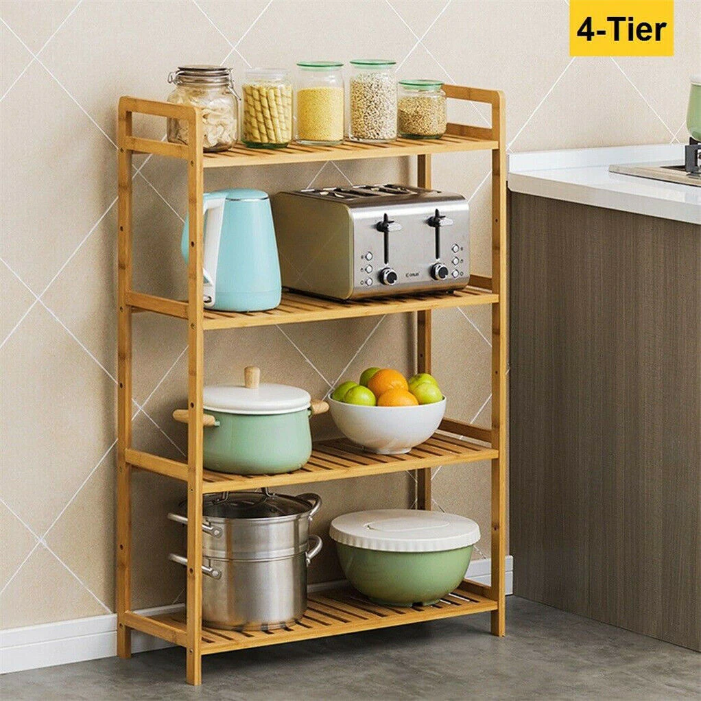 Bamboo 4 Tier Storage Shelving Unit Bedroom Kitchen Rack Stand Bookshelf