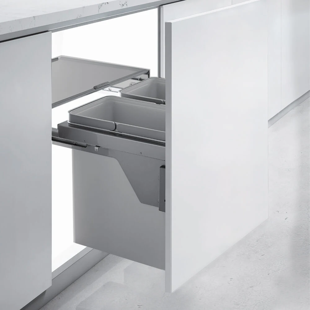 HIGOLD Optum 56L Twin Slide Out Concealed Waste Bin with Soft Close - for a 600mm Cabinet - Side Mounted - Includes Integrated Door Bracket