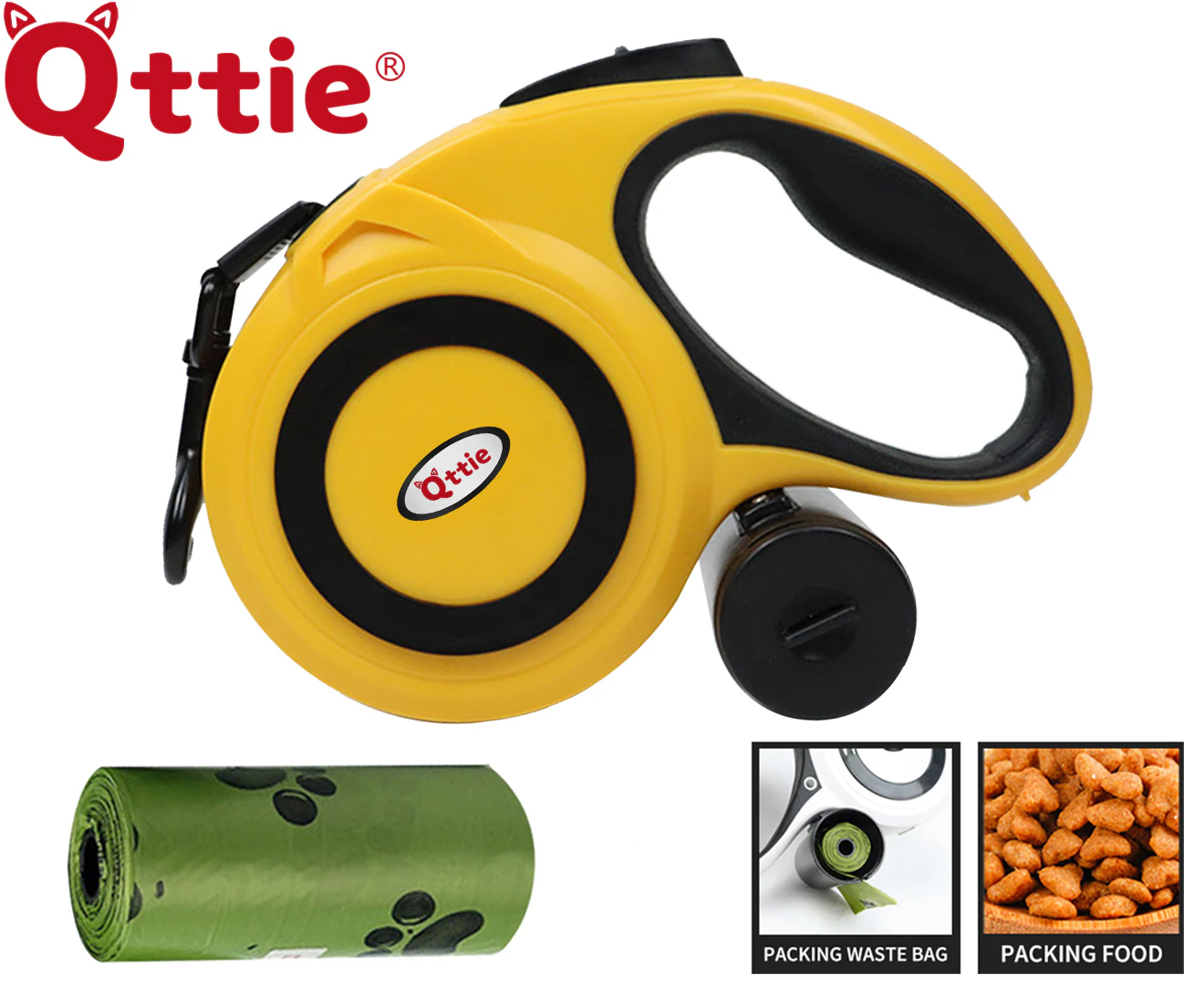 Qttie Retractable Dog Lead Leash 8m - Yellow