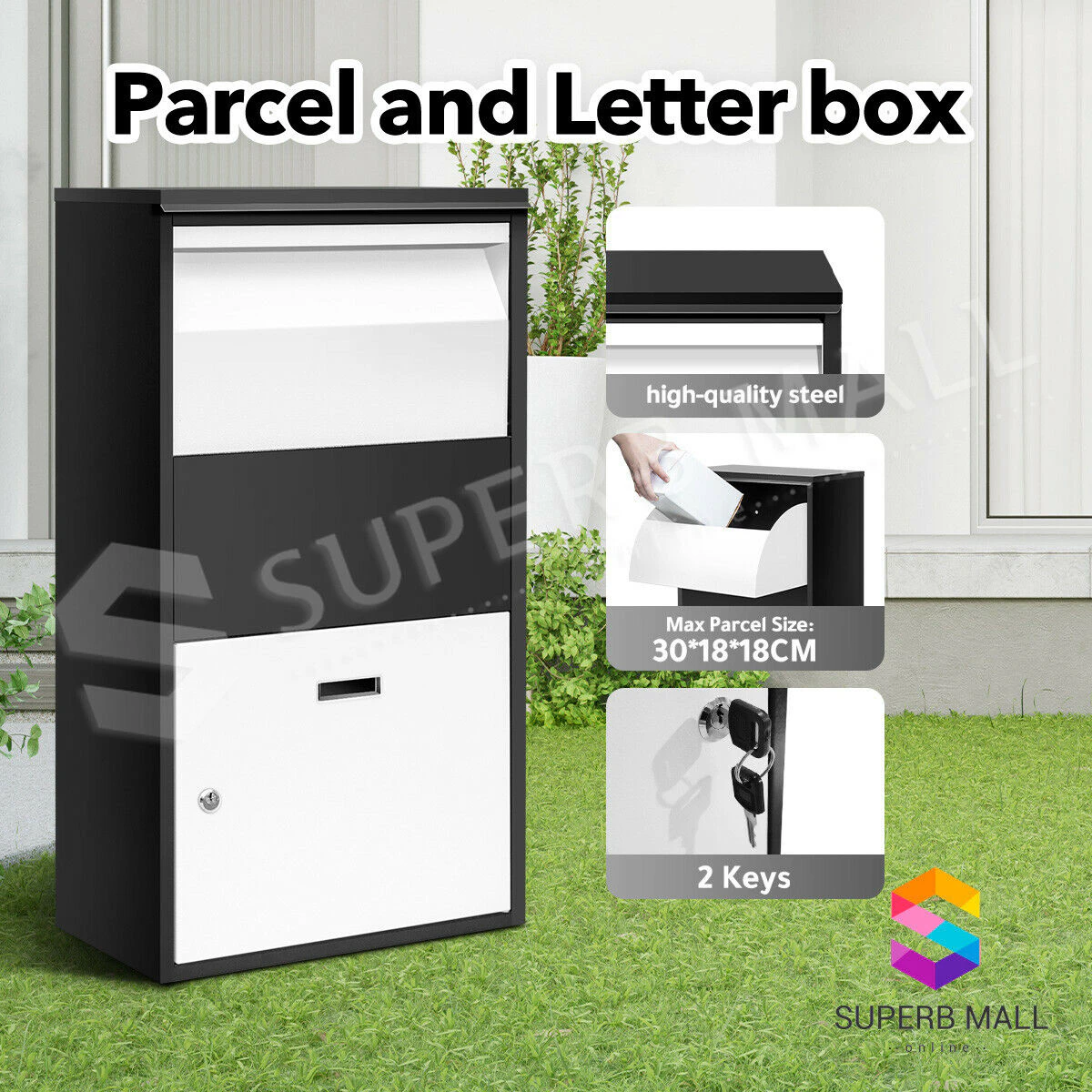 Lockable Post Parcel Letter Mail Security Storage Box Package Letterbox Mailbox