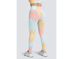 WeMeir Women's Seamless Tie Dye Leggings Butt Lift Yoga Pants High Waist Sports Pants Soft Opaque Sports Workout Tights -Yellow
