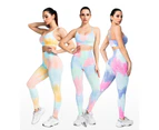 WeMeir Women's Seamless Tie Dye Leggings Butt Lift Yoga Pants High Waist Sports Pants Soft Opaque Sports Workout Tights -Yellow