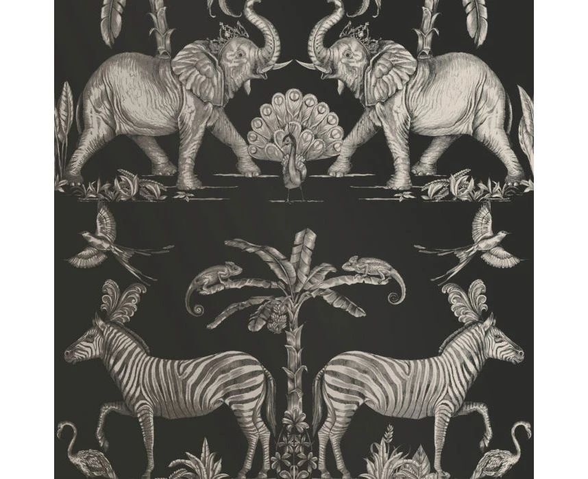 Graham & Brown Colonial Exotic Elephant Black Multi Wallpaper