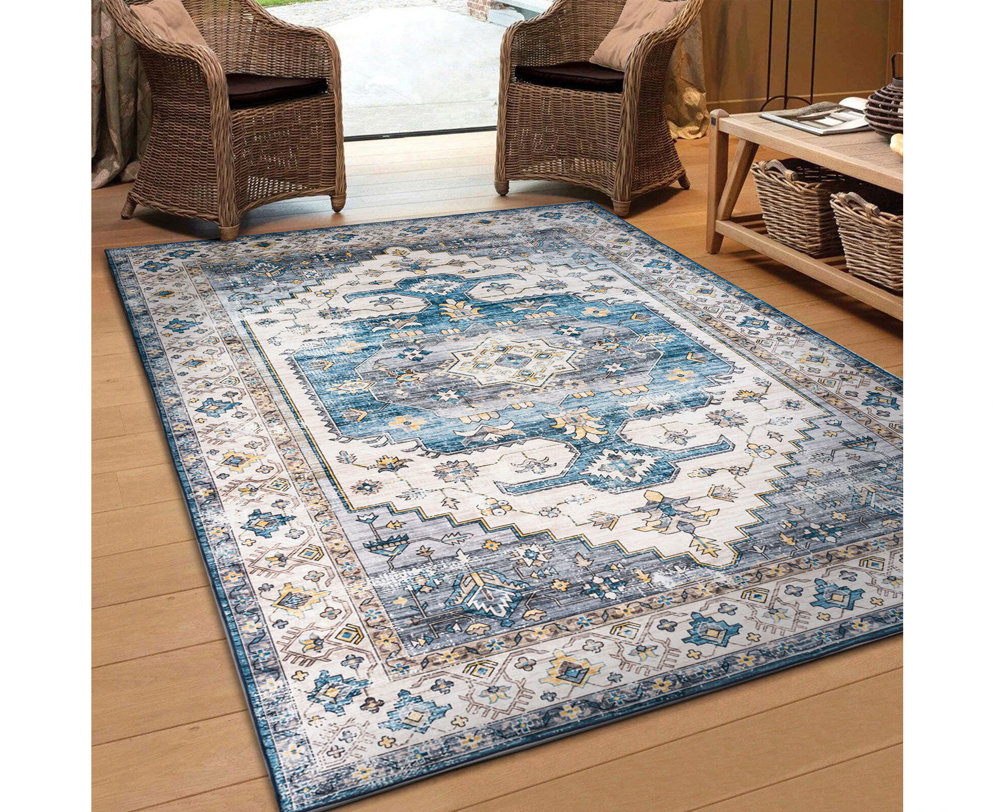 Kid Rug Blue Warm Plush Carpet Non Slip Boho Floor Rugs Soft Shaggy Mat 120x170