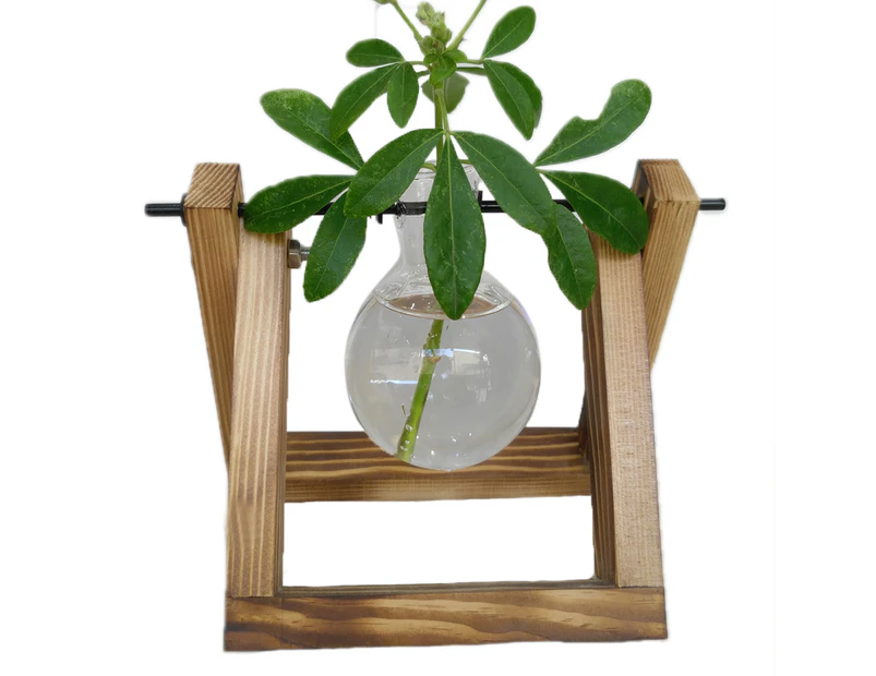 Wooden Stand Hanging Glass Vase Hydroponics Terrarium Container Pot Holder Home Decor S