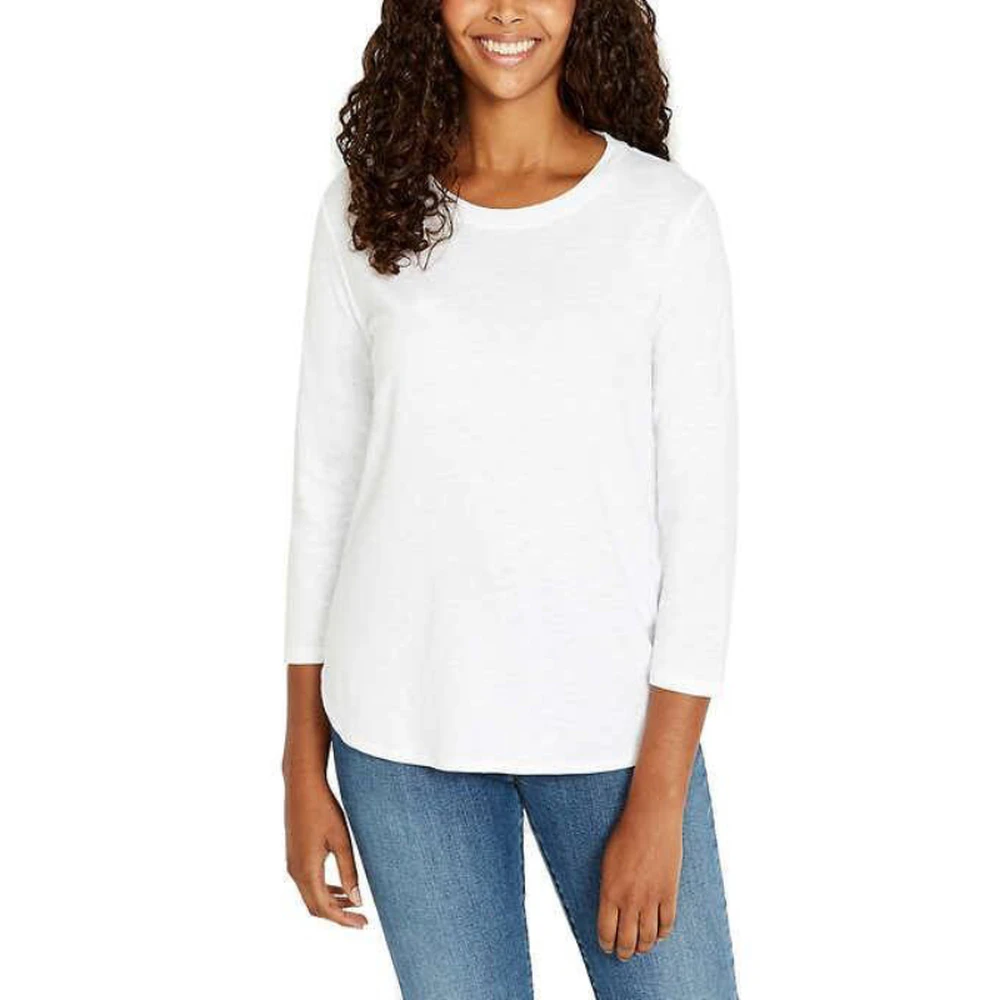 Kirkland Signature Women's 3/4 Sleeve Slub Tee | White | 7991664