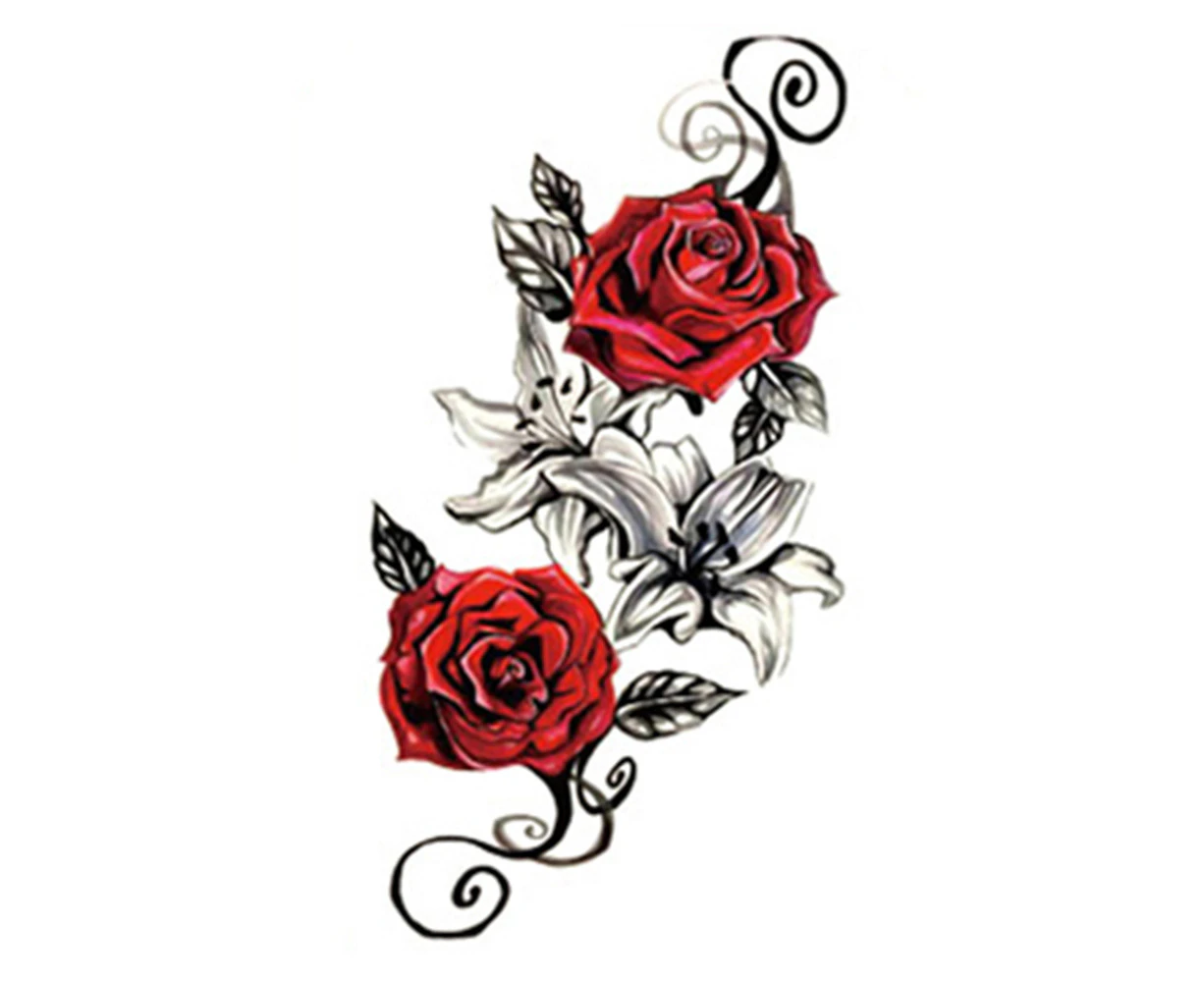 Temporary Arm Tattoo Sticker Waterproof Leg Red Rose Flower Fake Tattoos Body Art Gift 516