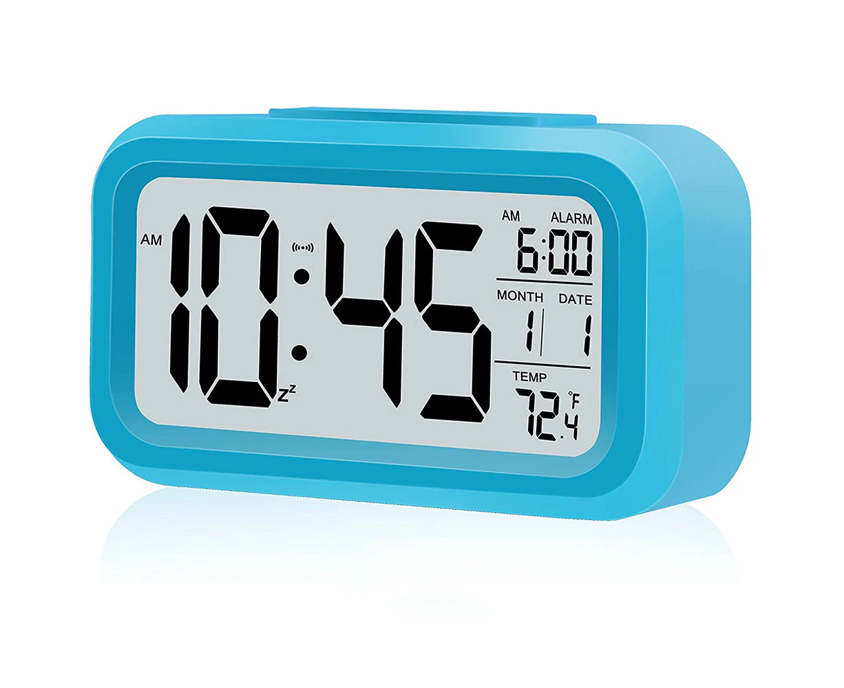 Digital Bedside LED Snooze Alarm Clock Time Temperature Day/Night Desktop Clock Blue