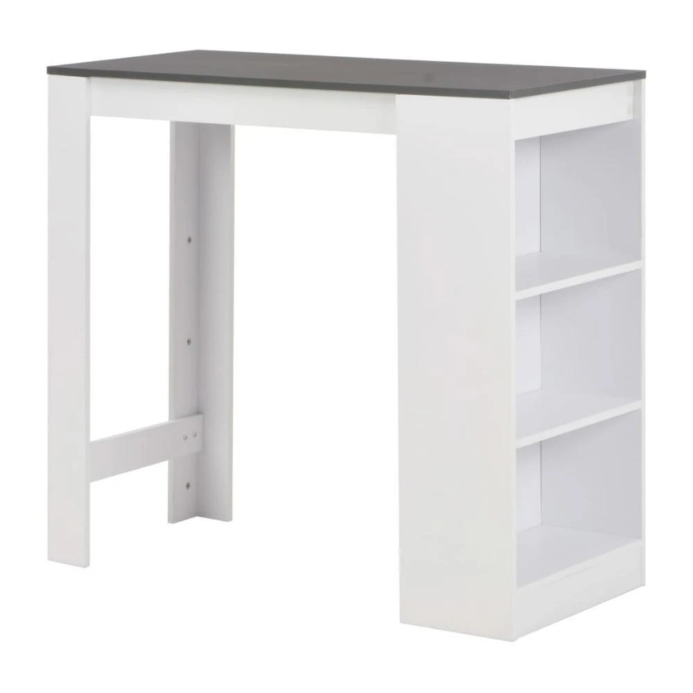 Kitchen Bar Table With 3 Layer Storage Shelf White Compact Dining Furniture Unit 110x50x103cm