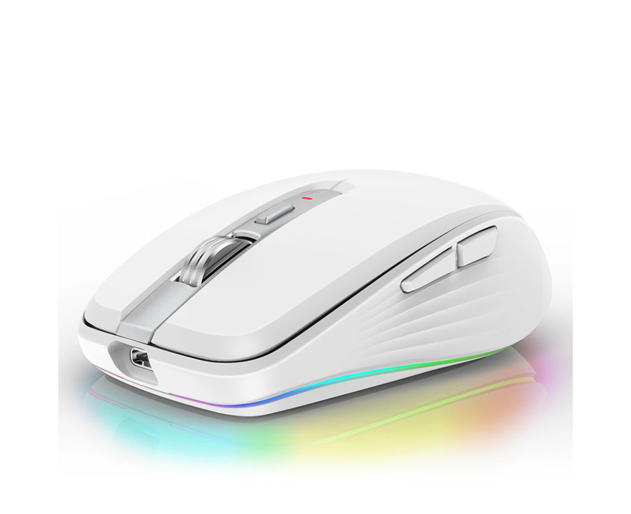 Wireless Computer Mouse, Dual Mode Mouse with RGB LED Lights-White