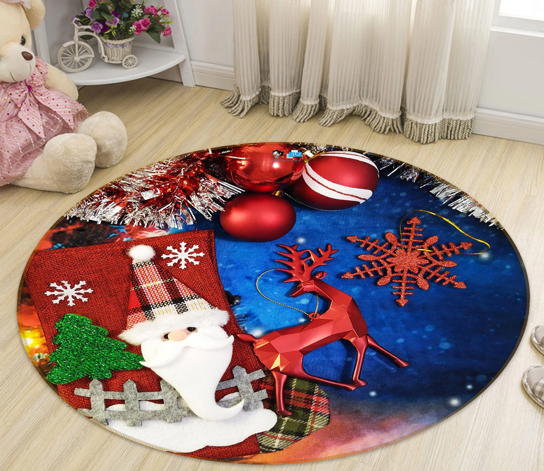 3D Santa Claus 54099 Christmas Round Game Non Slip Rug Mat Photo Carpet Xmas