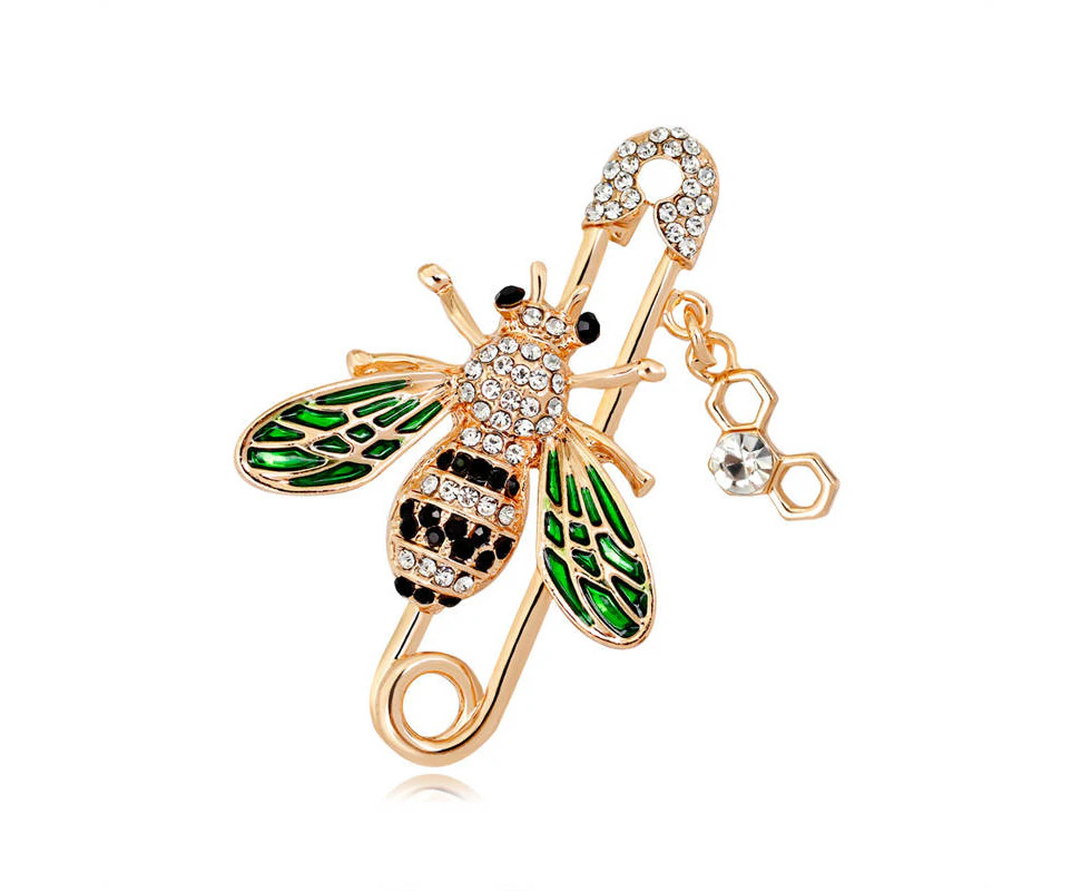 Beakey Bee Brooch Women Enamel Crystal Insect Lapel Pin