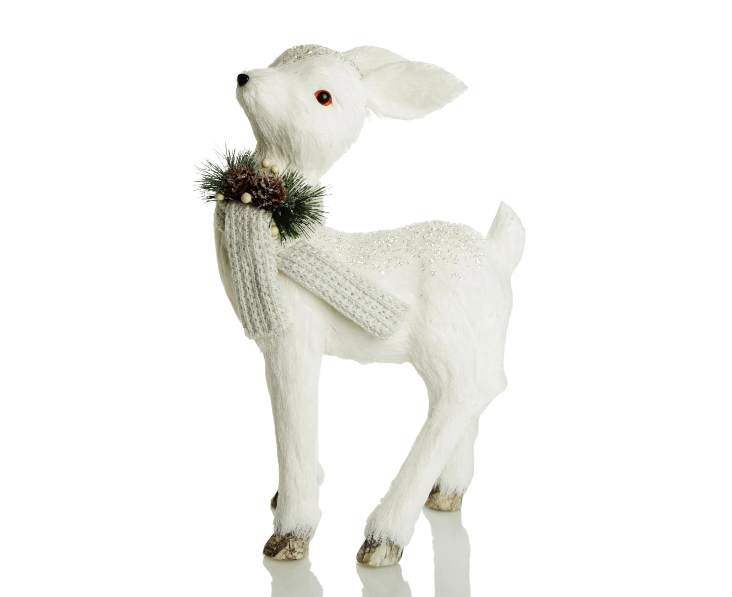 Medium White Sisal Standing Deer with White Glitter Highlights