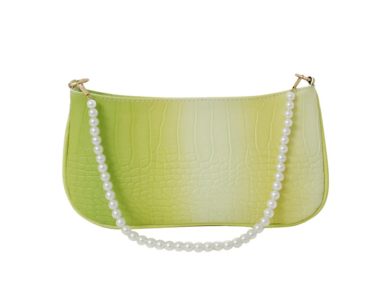 Fashion Women PU Leather Gradient Color Underarm Shoulder Bag Ladies Vintage Zipper Pearl Chain Handbag (green)