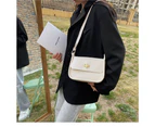 Soft PU Leather Small Shoulder Bags for Women Solid Color Baguette Handbags Girl Small Square Bag (White)