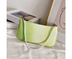 Fashion Women PU Leather Gradient Color Underarm Shoulder Bag Ladies Vintage Zipper Pearl Chain Handbag (green)