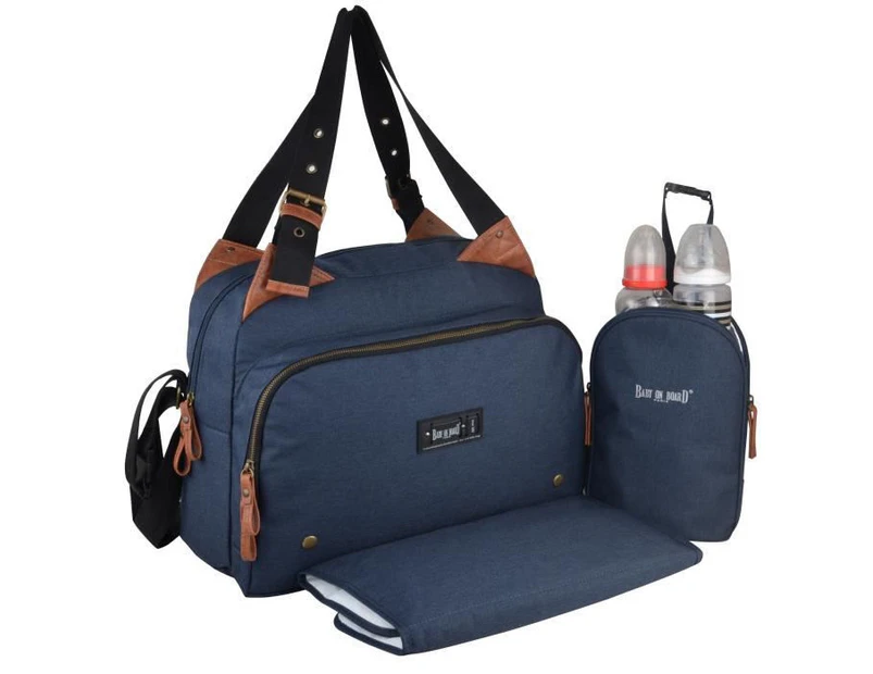 Baby on board-diaper bag - titou blue denim bag - 2 compartments 8 pockets - lunch bag - changing mat bag dirty laundry fasteners - CATCH