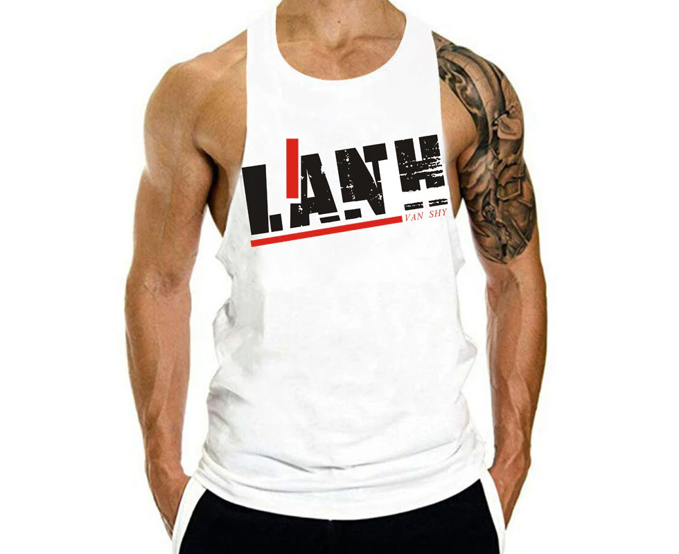 WeMeir Men's Cotton Workout Tank Top Sleeveless Fitness Vest Bodybuilding Vest Stringers Sports Tank Top-White