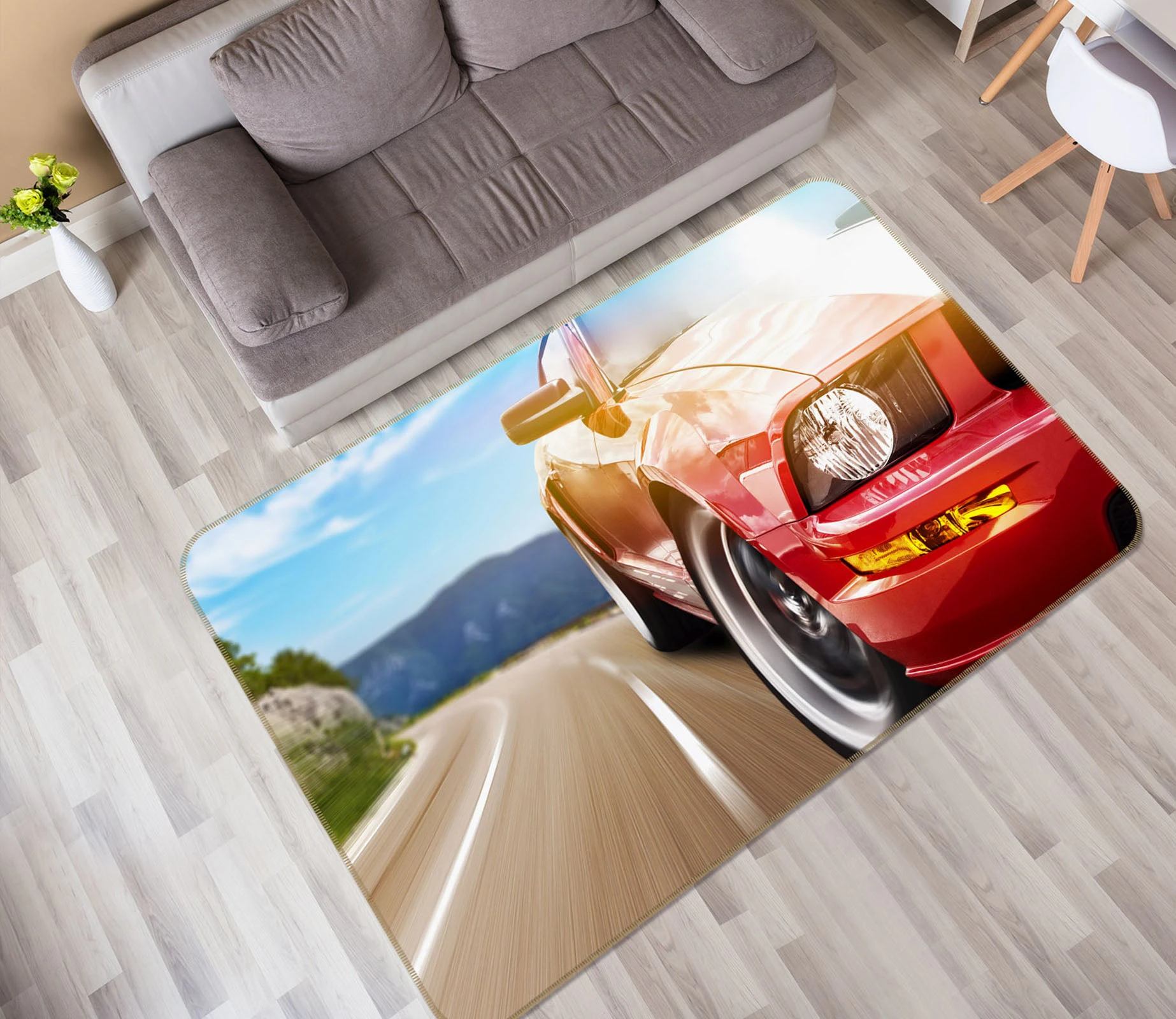 3D Driving Red Car 42107 Vehicle Game Non Slip Rug Mat Photo Carpet