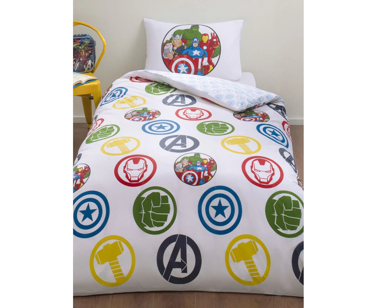 Marvel Avengers Logo 100% Cotton Single Duvet Cover/Doona/Quilt and Pillowcase Set