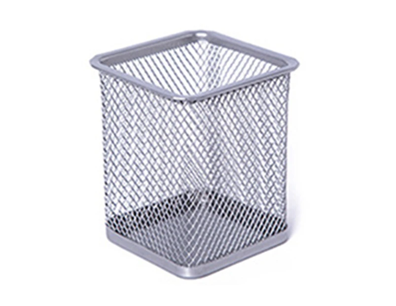 Round/Square Iron Mesh Pen Holder Office Desktop Pencil Stationery Box Case