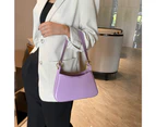 Fashion Solid Color Handbag Totes PU Leather Portable Women Wide Shoulder Strap Casual Underarm Bags (Purple)