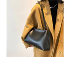 Solid Color PU Leather Bag Shoulder Bags for Women Casual Women Handbag (black)