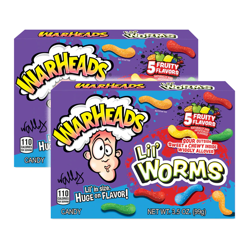 2x Warheads 99g Lil Worms Sour Sweet/Fruity/Gummy Candy Theatre Box Kids