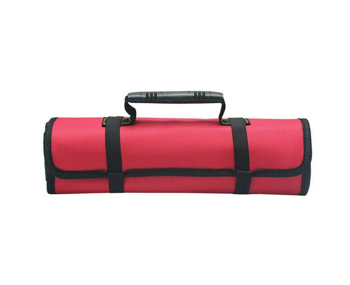 22 Pocket Tool Wrench Tool Roll Spanner Case Canvas Storage Bag Up Fold - Red