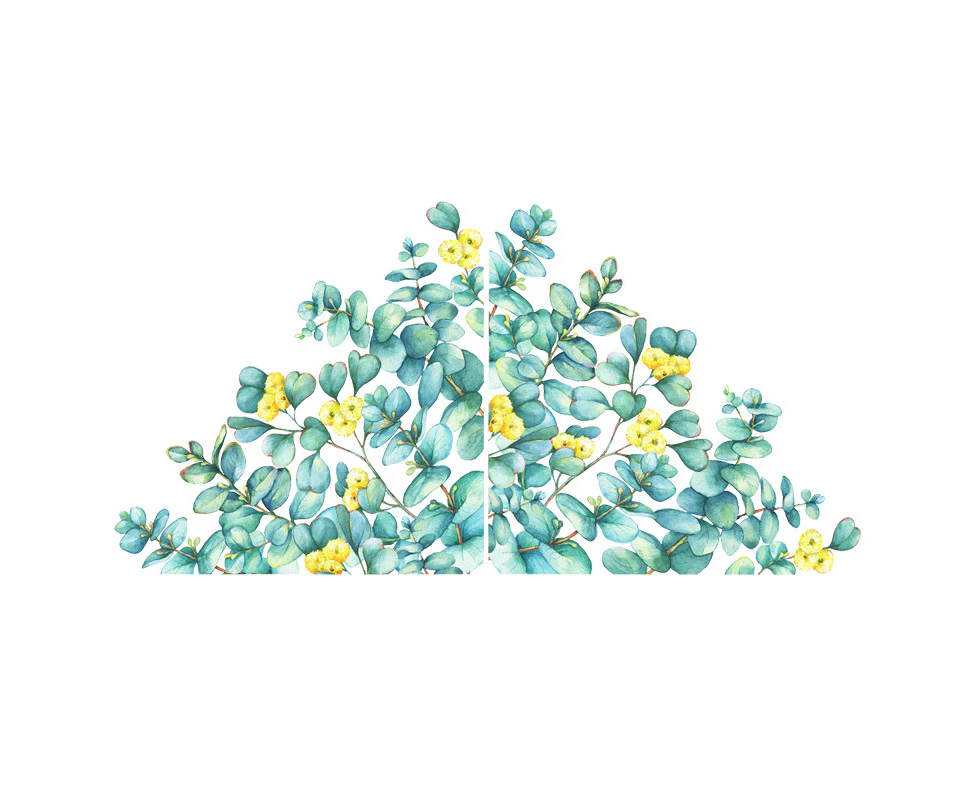 Diagonal Green Leaves Flowers Wall Stickers (Size:118cm x 58cm)