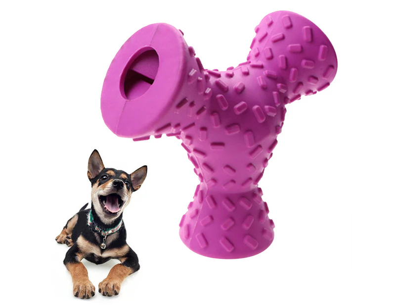 Three-Hole Pet Dog Toys Interactive Feeder Ball Portable Feeding Chew Food - Purple